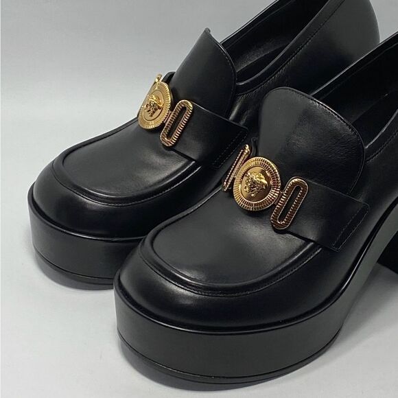 Versace Logo Leather Platform Pumps size 37.5 - Picture 6 of 13